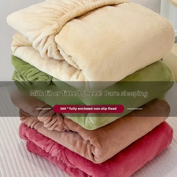200 * 220cm Simple Solid Color Winter Thick Warm Coral Velvet Mattress Cover Suitable Bedroom Soft Bed Sheet Couple Double Use