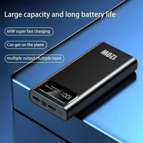 120W Fast Charging Power Bank 200000mAh Ultralarge Capacity Portable Digital Display External Battery For iPhone Samsung Huawei